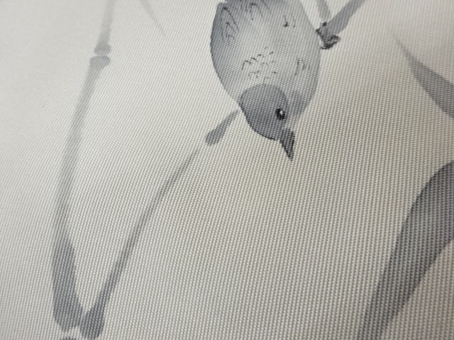  作家物　塩瀬手描き竹に鳥模様名古屋帯